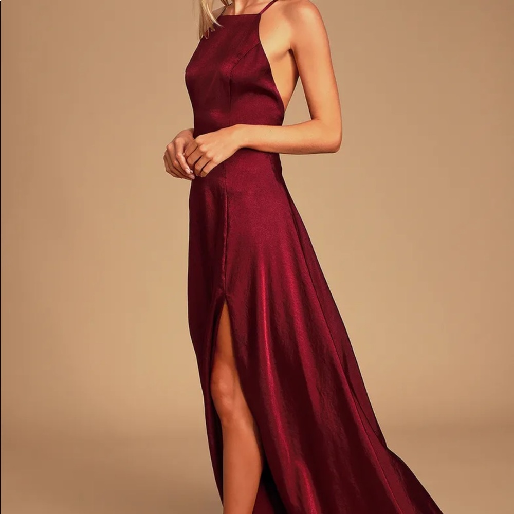 NEVER WORN- Satin, Burgundy, Maxi Dress